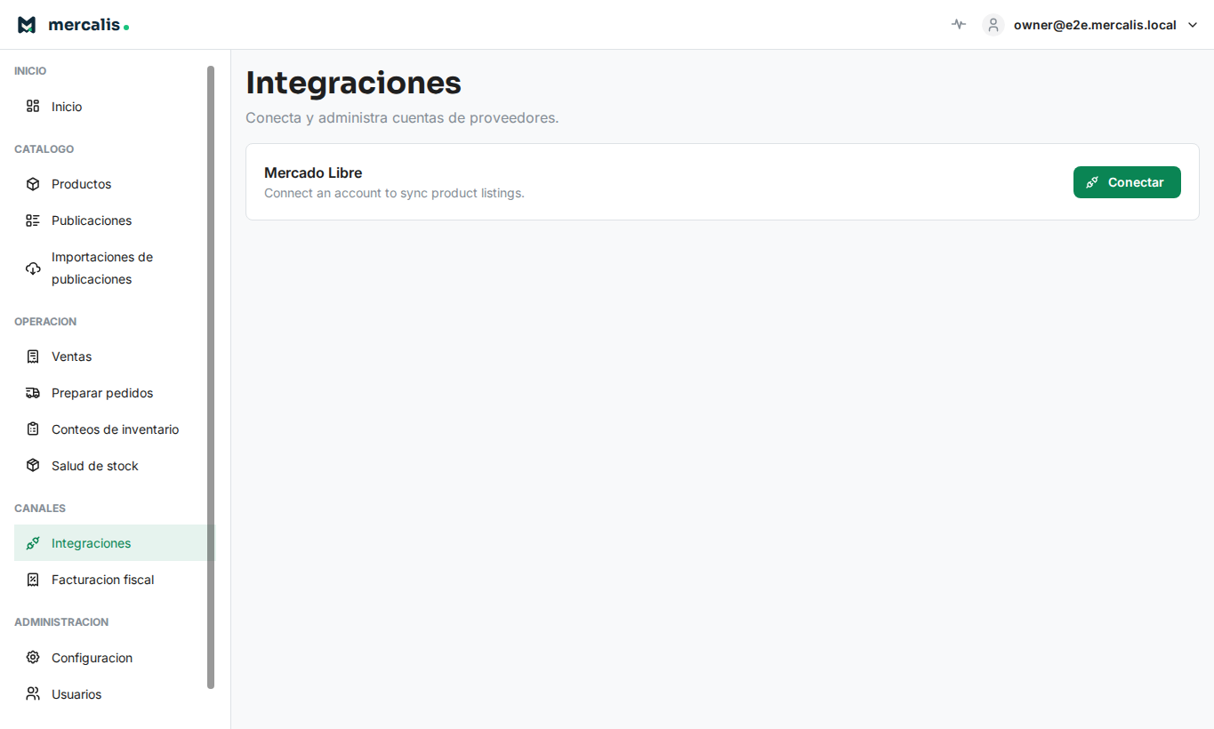 Pantalla de Mercalis para Mercado Libre