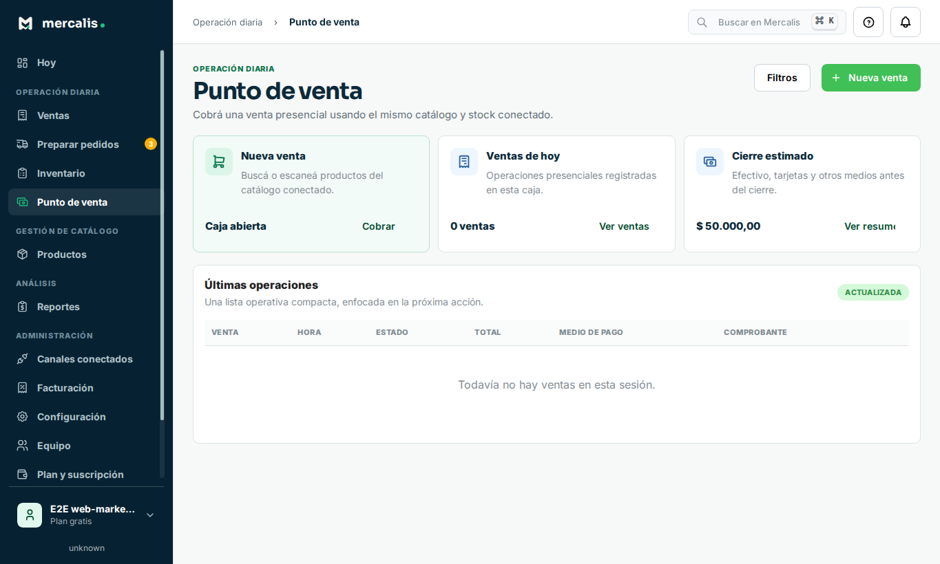 Pantalla de Mercalis para Punto de venta